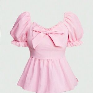 Pink Puff Sleeve Top with Bow NBW